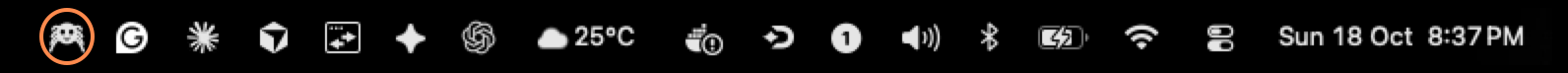 The menu bar at the top right of the screen, with the Hangabout spider circled